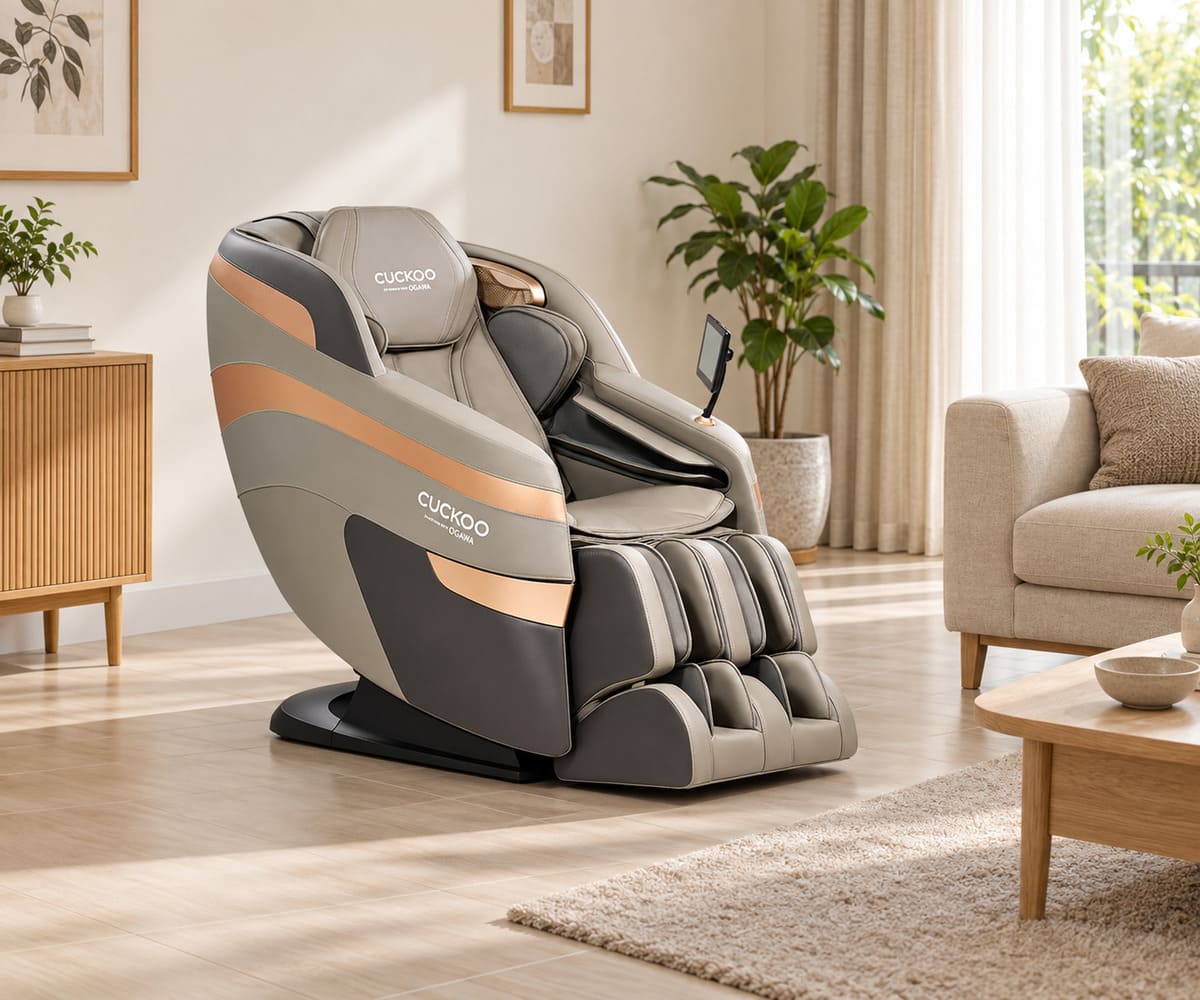 Illustration of CUCKOO BESPOKE 2 Massage Chair in a family living room