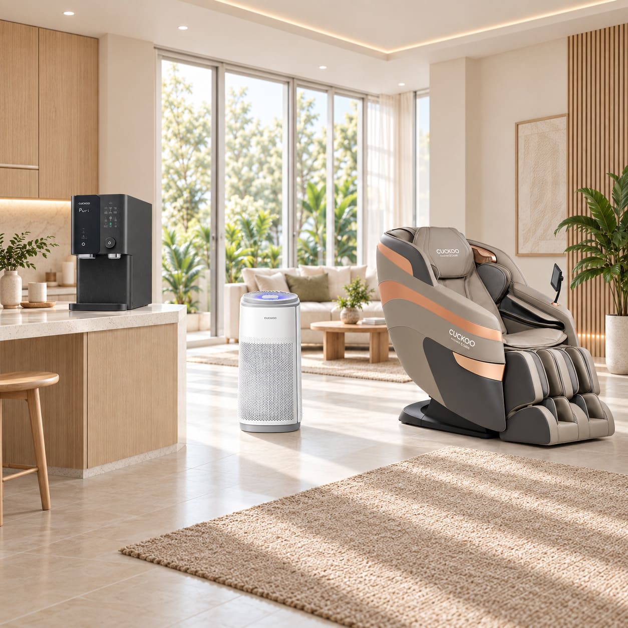 Illustration of CUCKOO home products in a modern residence